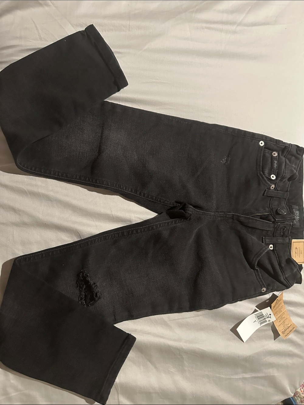 Ralph Lauren Men's Slim Straight Black Jeans with Subtle Distress